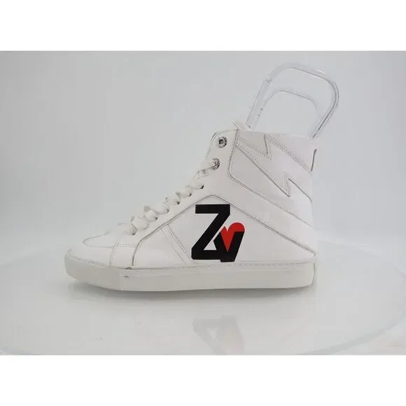 Zadig & Voltaire Logo High Top Zip Sneakers Flash White Womens Size 11 Leather - Picture 4 of 12